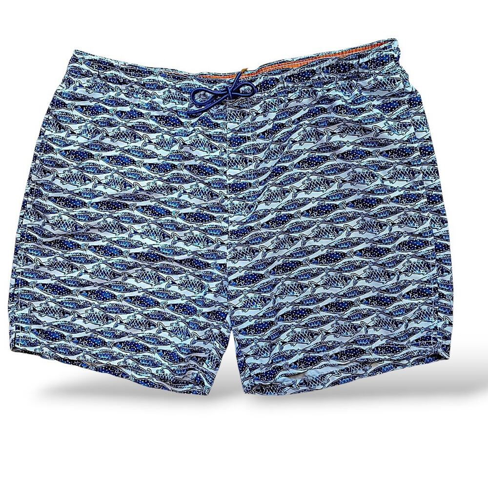 RARE Tommy Bahama Swim Shorts FISH PATTERN XL Blue Tropical Island Beach Preppy